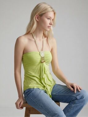 Vintage Y2K Fairy Strapless asymmetrical Tube Top in Lime Green Made in France